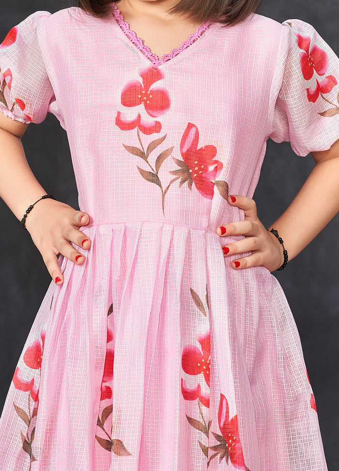 Pink Kota Checks Frock For Girls - Indian Silk House Agencies