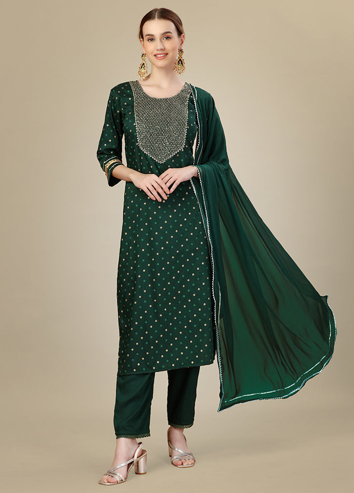 3 Pc Dark Green Readymade Silk Suit Set