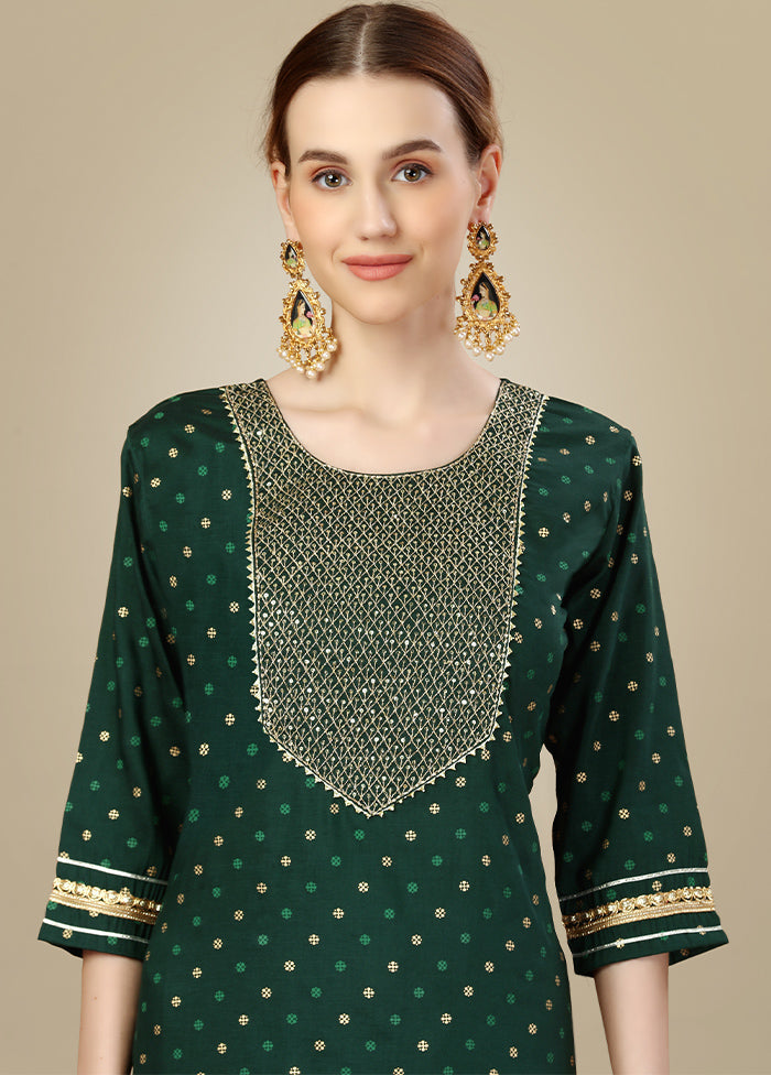 3 Pc Dark Green Readymade Silk Suit Set