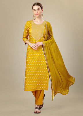 3 Pc Golden Readymade Silk Suit Set - Indian Silk House Agencies