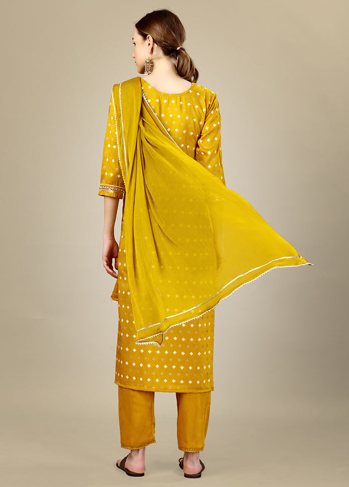 3 Pc Golden Readymade Silk Suit Set