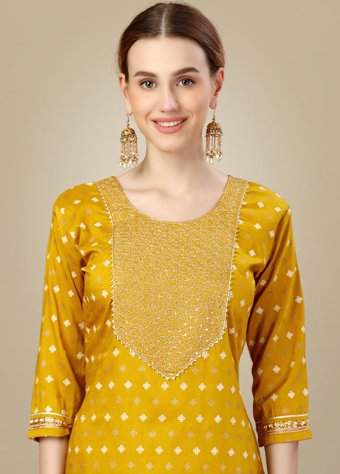 3 Pc Golden Readymade Silk Suit Set