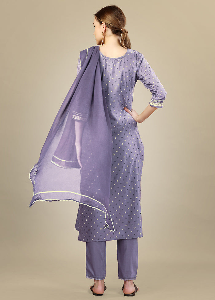 3 Pc Lavender Readymade Silk Suit Set