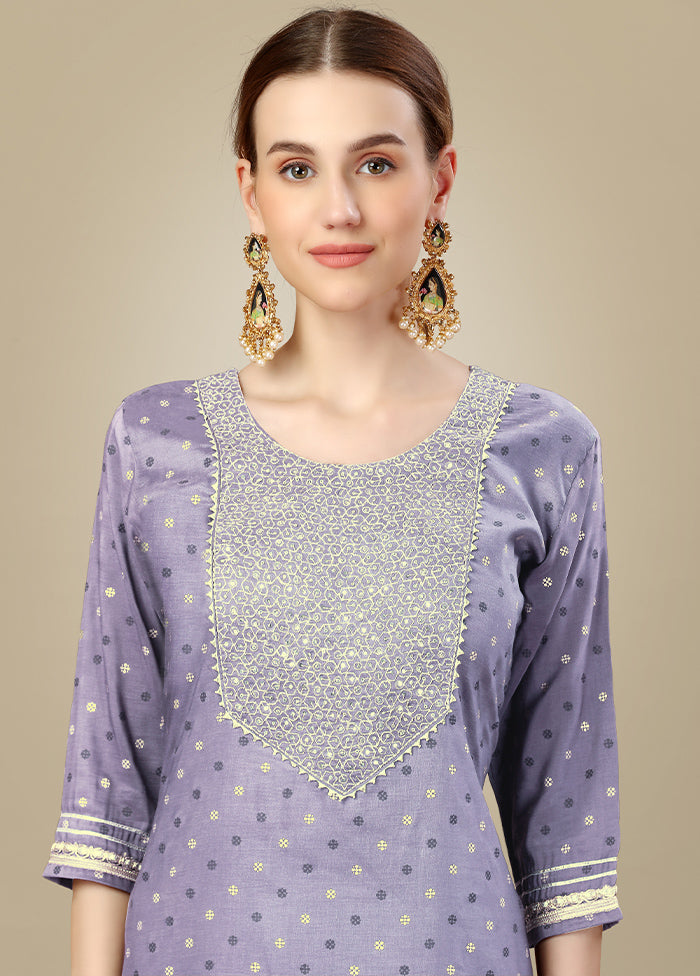 3 Pc Lavender Readymade Silk Suit Set