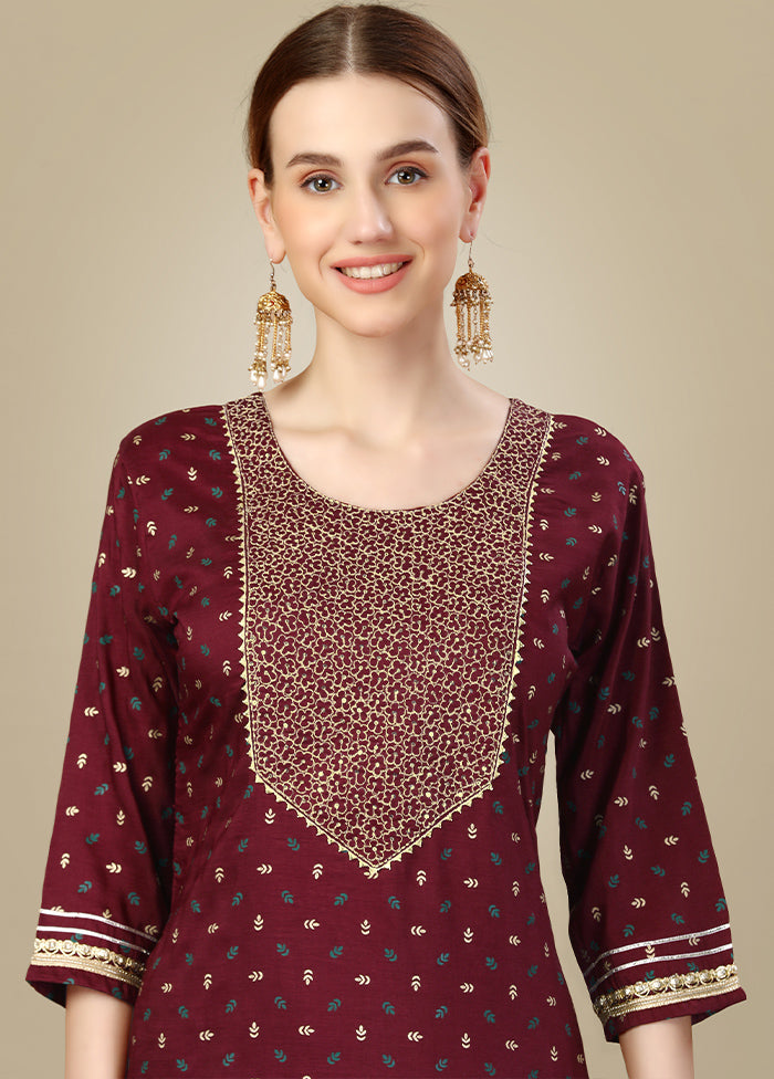 3 Pc Maroon Readymade Silk Suit Set - Indian Silk House Agencies