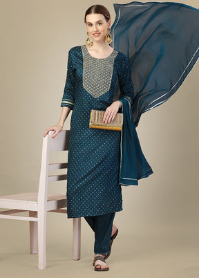 3 Pc Blue Readymade Silk Suit Set