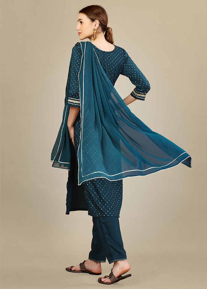 3 Pc Blue Readymade Silk Suit Set