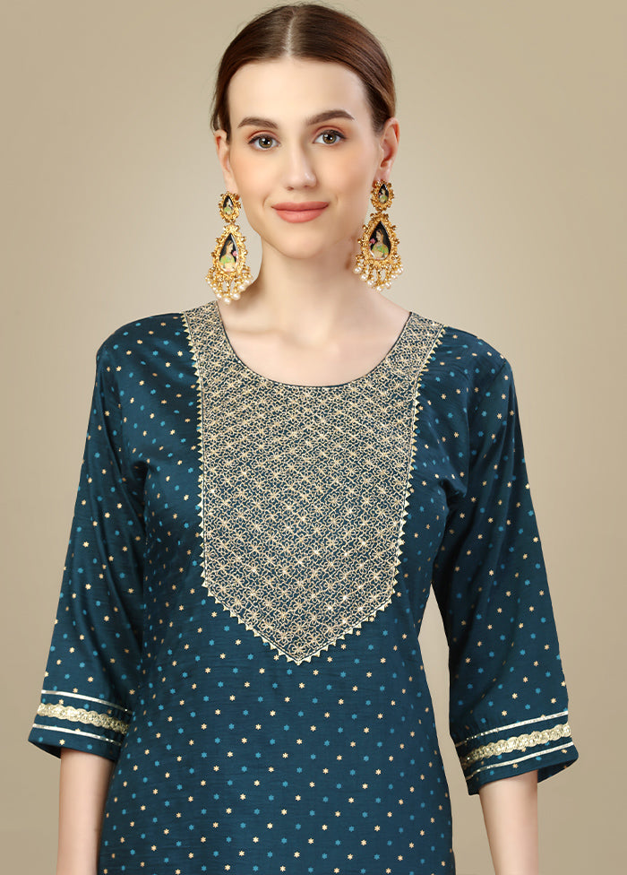 3 Pc Blue Readymade Silk Suit Set - Indian Silk House Agencies