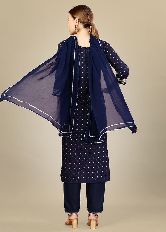 3 Pc Navy Blue Readymade Silk Suit Set