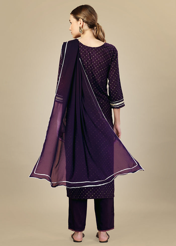 3 Pc Purple Readymade Silk Suit Set