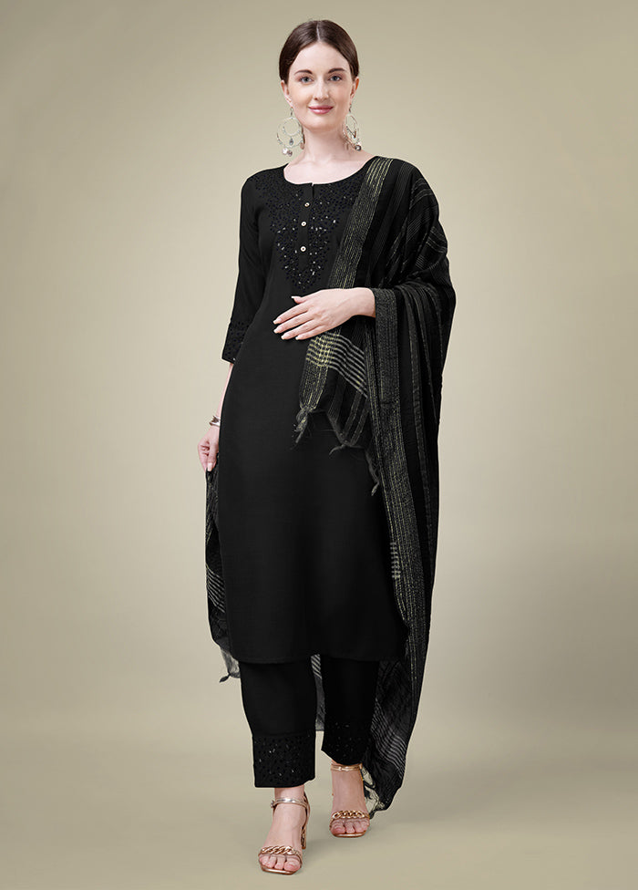 3 Pc Black Readymade Cotton Suit Set