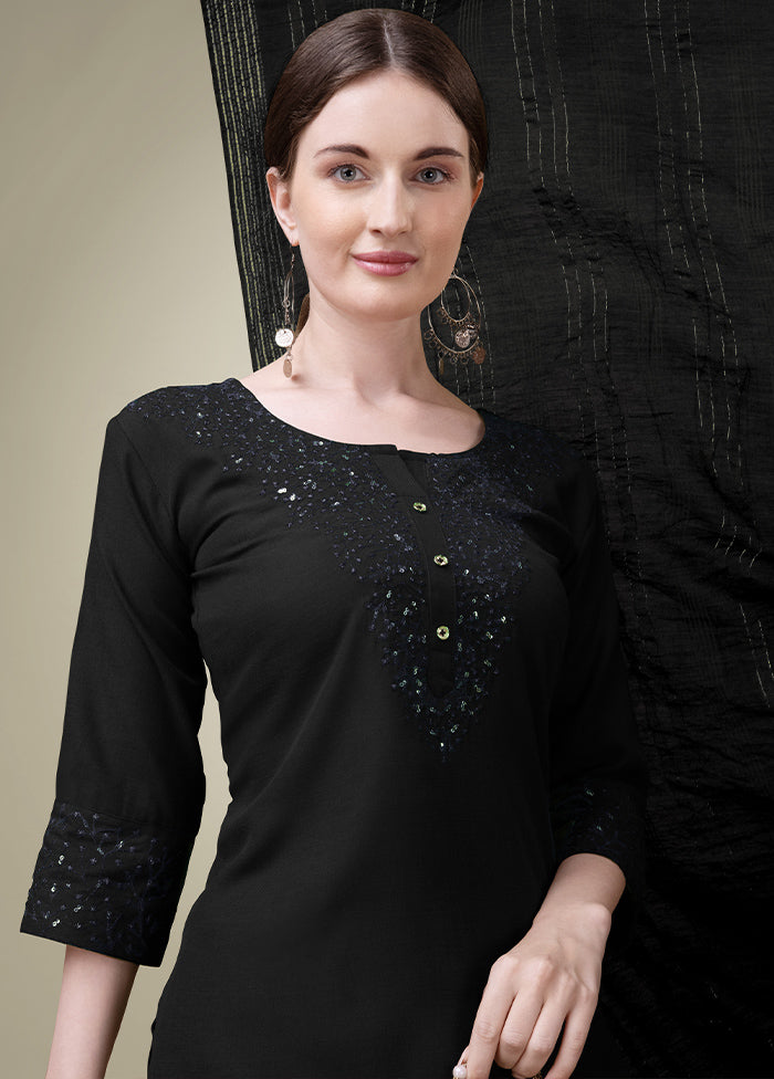 3 Pc Black Readymade Cotton Suit Set