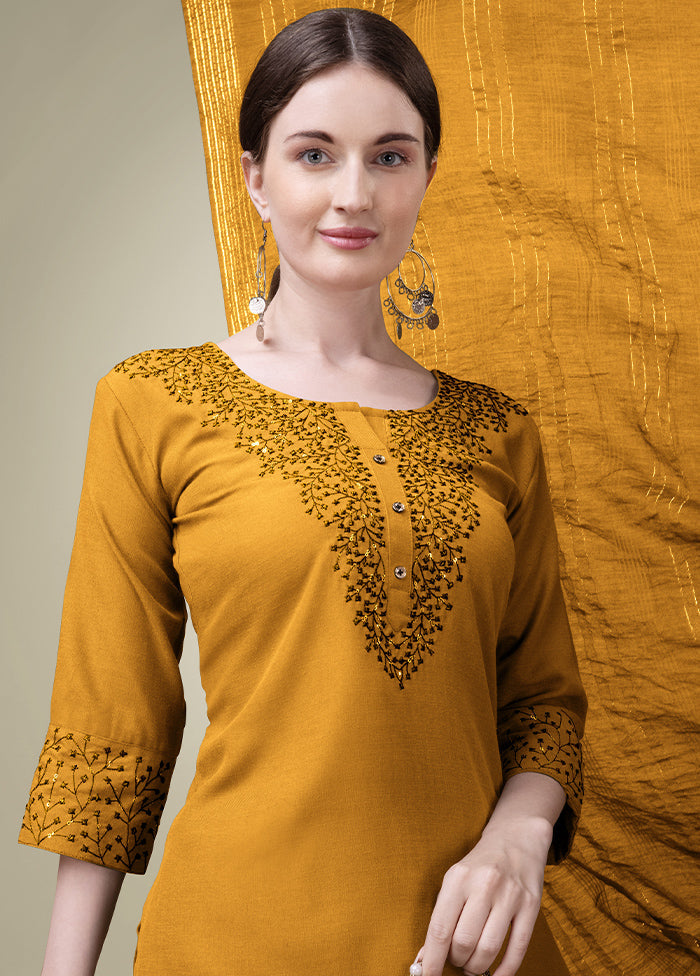 3 Pc Mustard Readymade Cotton Suit Set