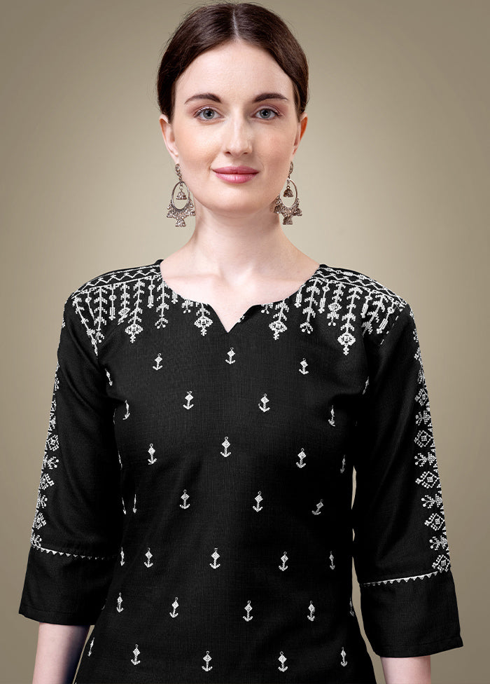 3 Pc Black Readymade Cotton Suit Set - Indian Silk House Agencies