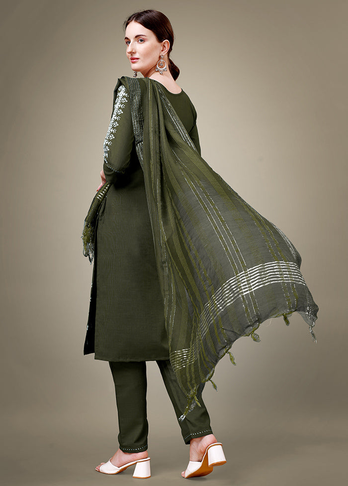 3 Pc Dark Green Readymade Cotton Suit Set - Indian Silk House Agencies