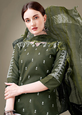 3 Pc Dark Green Readymade Cotton Suit Set