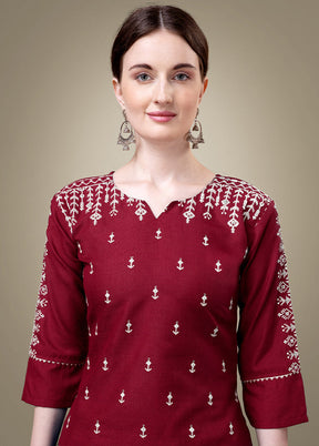 3 Pc Maroon Readymade Cotton Suit Set