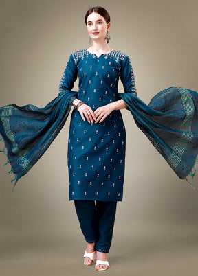 3 Pc Blue Readymade Cotton Suit Set - Indian Silk House Agencies