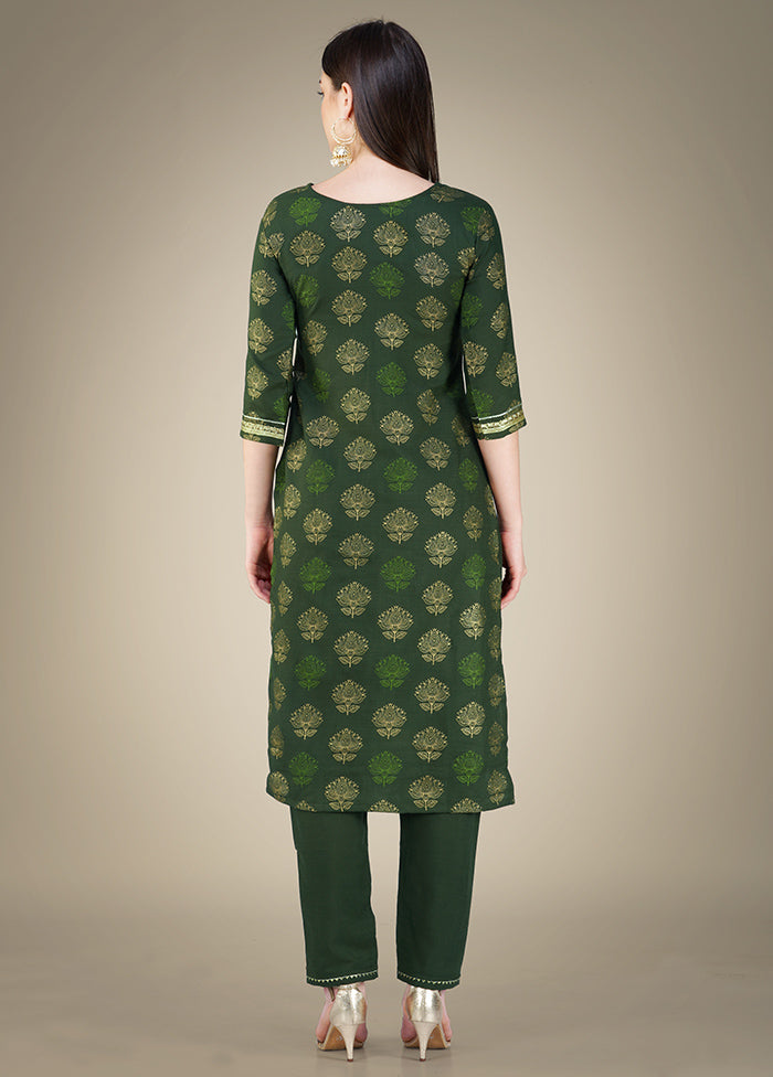 3 Pc Dark Green Readymade Cotton Suit Set - Indian Silk House Agencies