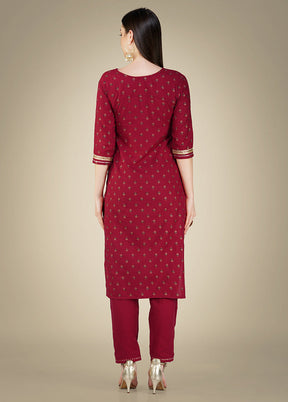 3 Pc Maroon Readymade Cotton Suit Set