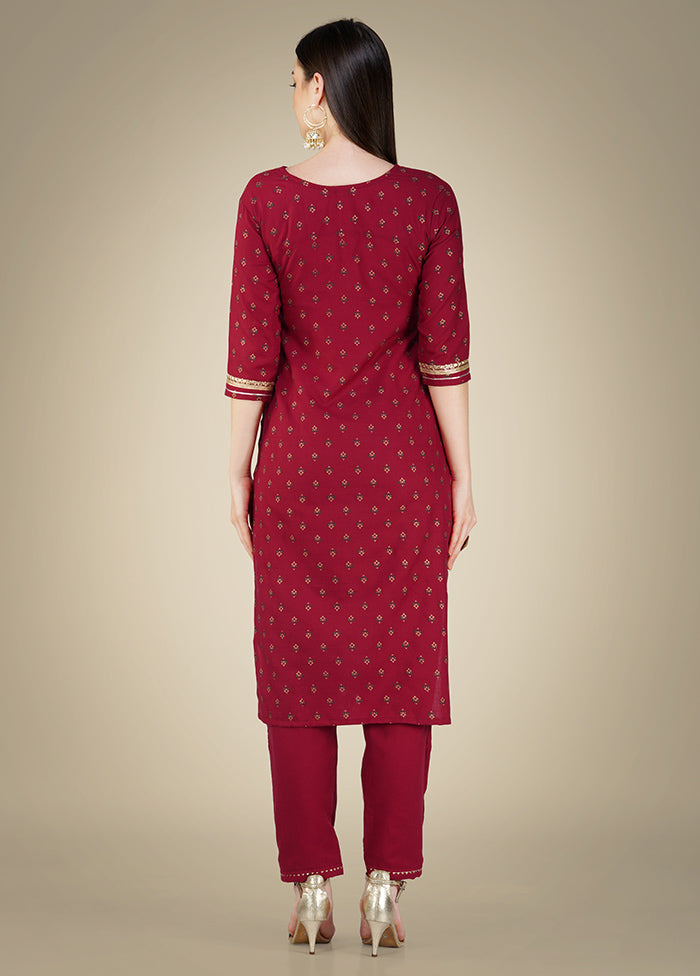 3 Pc Maroon Readymade Cotton Suit Set - Indian Silk House Agencies