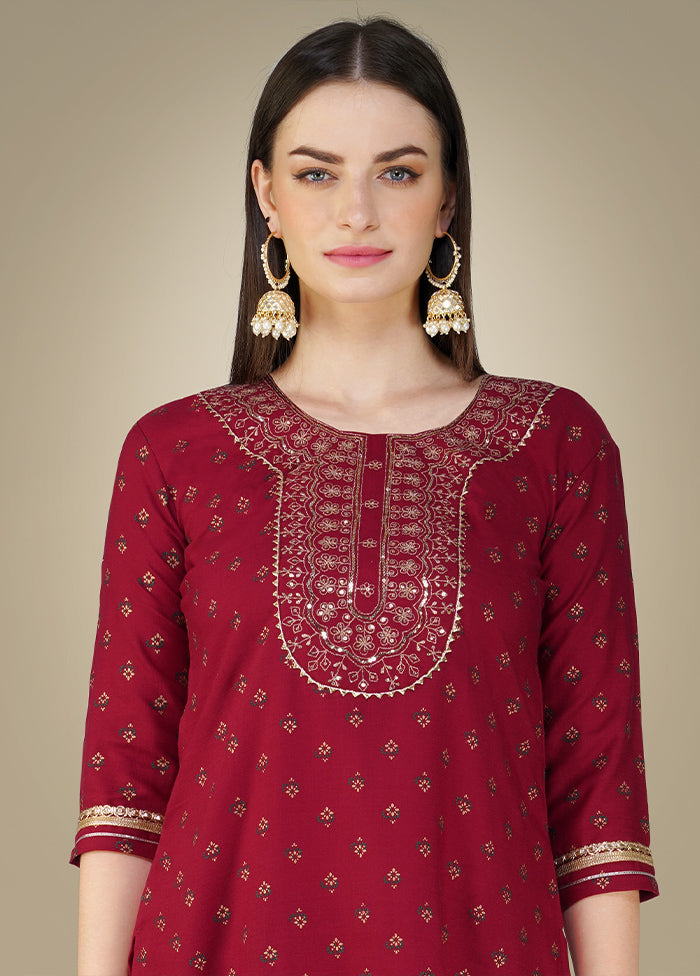 3 Pc Maroon Readymade Cotton Suit Set - Indian Silk House Agencies