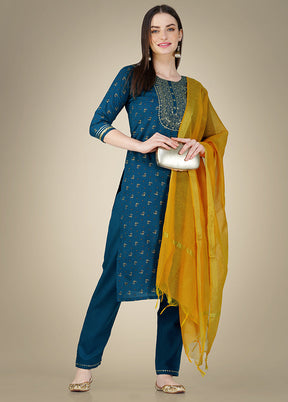 3 Pc Blue Readymade Cotton Suit Set