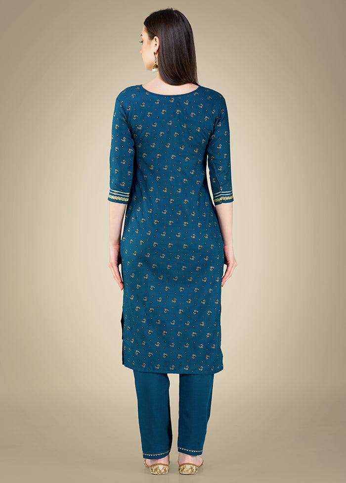 3 Pc Blue Readymade Cotton Suit Set