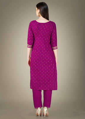 3 Pc Purple Readymade Cotton Suit Set