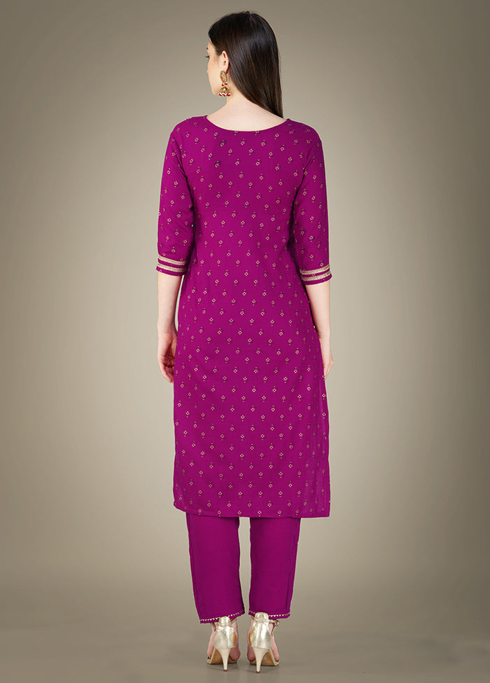 3 Pc Purple Readymade Cotton Suit Set - Indian Silk House Agencies