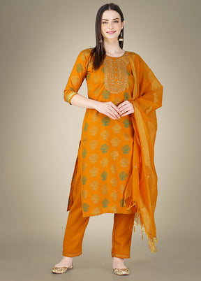 3 Pc Yellow Readymade Cotton Suit Set