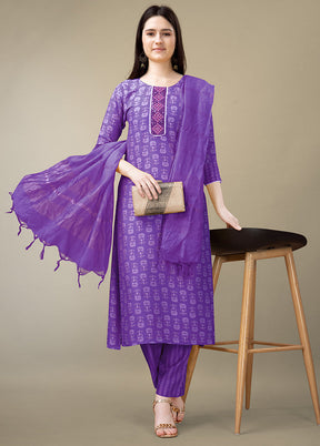 3 Pc Purple Readymade Rayon Suit Set - Indian Silk House Agencies