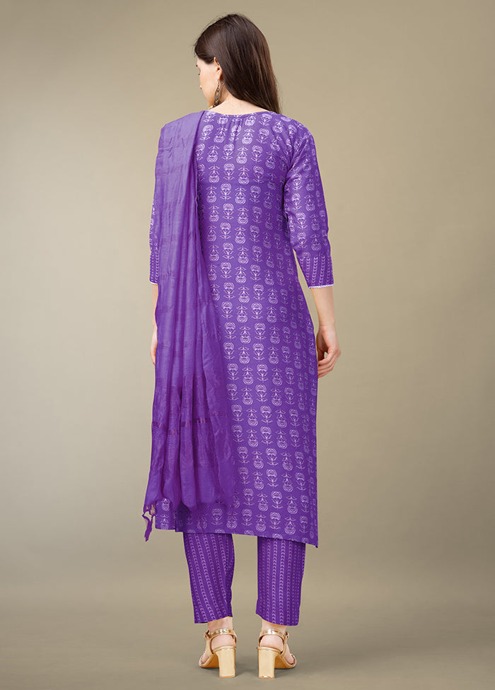 3 Pc Purple Readymade Rayon Suit Set - Indian Silk House Agencies