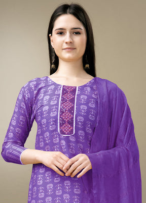 3 Pc Purple Readymade Rayon Suit Set - Indian Silk House Agencies