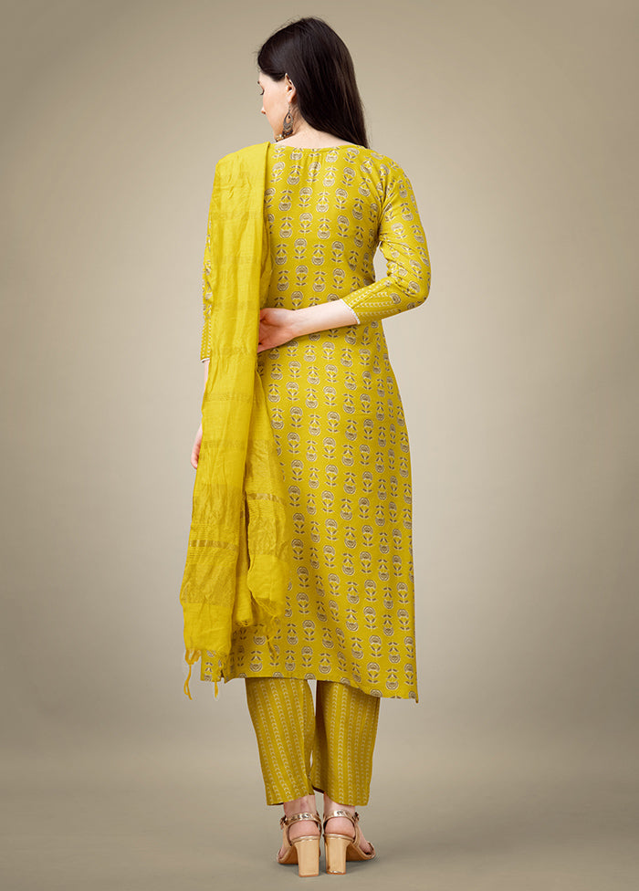 3 Pc Yellow Readymade Rayon Suit Set