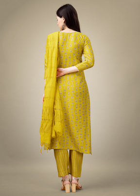 3 Pc Yellow Readymade Rayon Suit Set