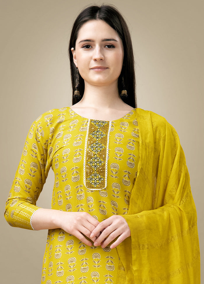 3 Pc Yellow Readymade Rayon Suit Set