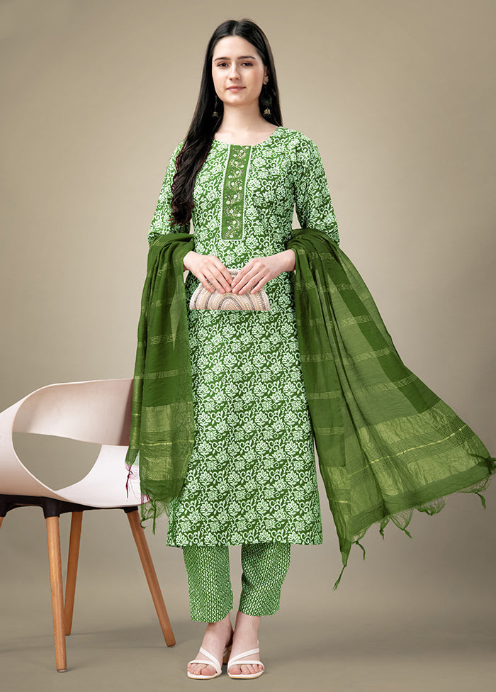 3 Pc Green Readymade Rayon Suit Set