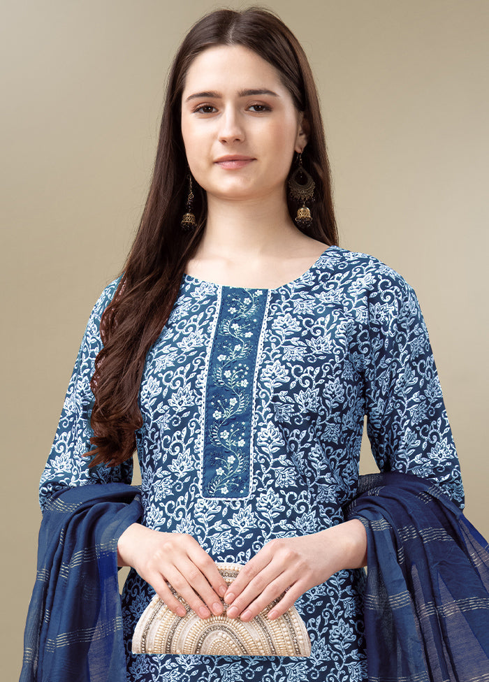 3 Pc Light Blue Readymade Rayon Suit Set - Indian Silk House Agencies