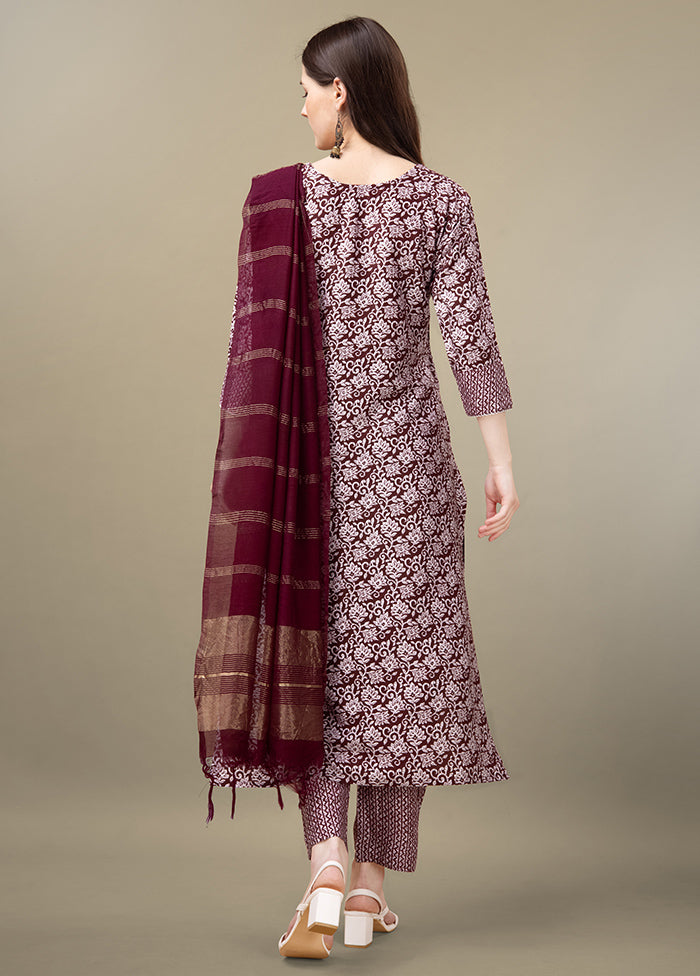 3 Pc Maroon Readymade Rayon Suit Set - Indian Silk House Agencies