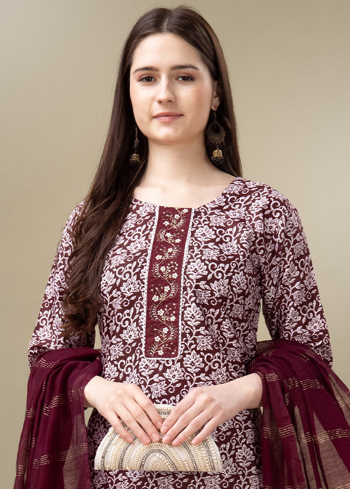 3 Pc Maroon Readymade Rayon Suit Set - Indian Silk House Agencies