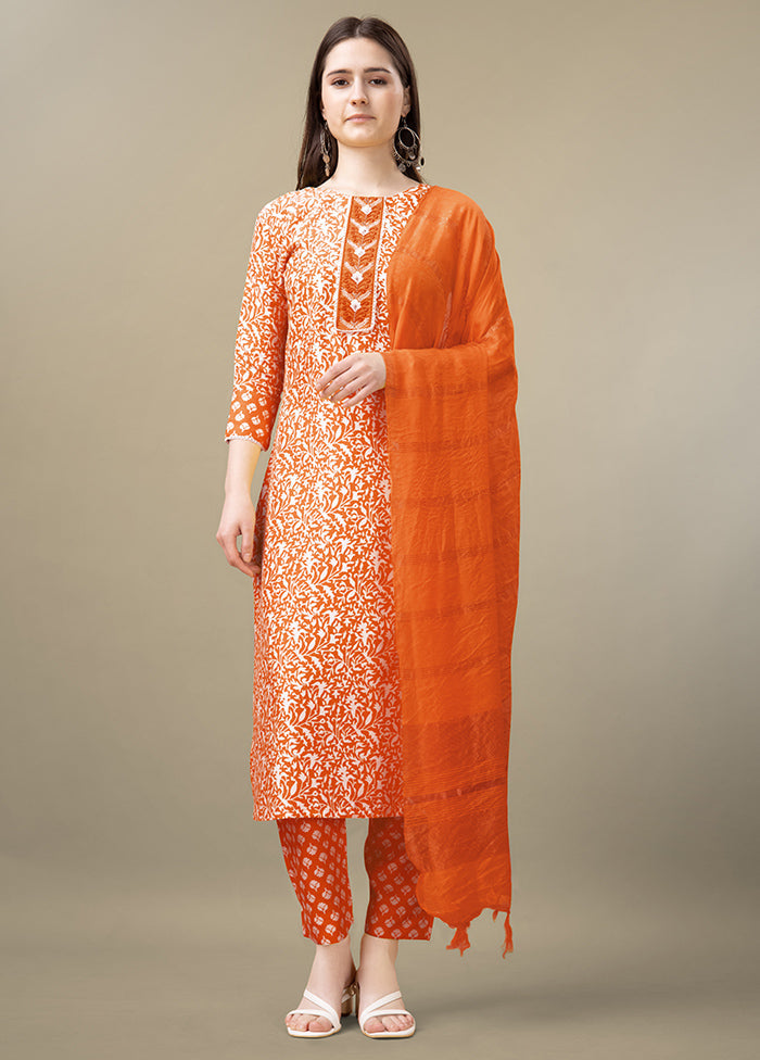 3 Pc Orange Readymade Rayon Suit Set