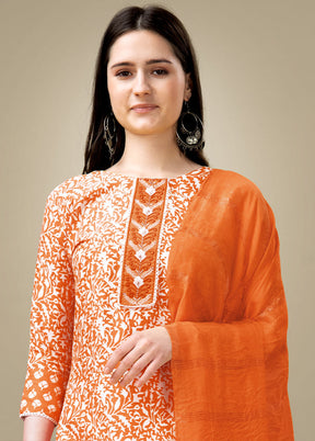 3 Pc Orange Readymade Rayon Suit Set