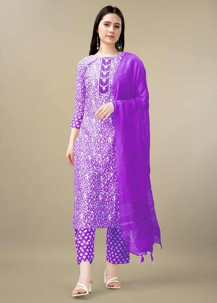 3 Pc Purple Readymade Rayon Suit Set