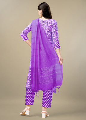 3 Pc Purple Readymade Rayon Suit Set - Indian Silk House Agencies