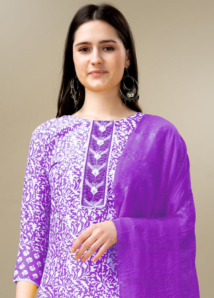 3 Pc Purple Readymade Rayon Suit Set - Indian Silk House Agencies