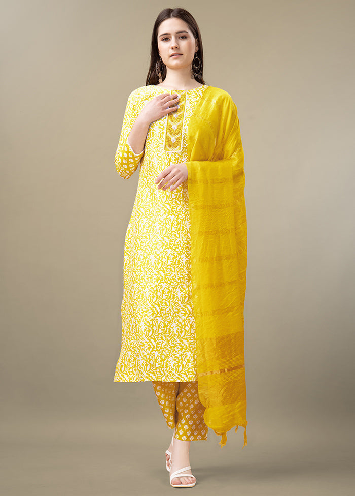 3 Pc Yellow Readymade Rayon Suit Set