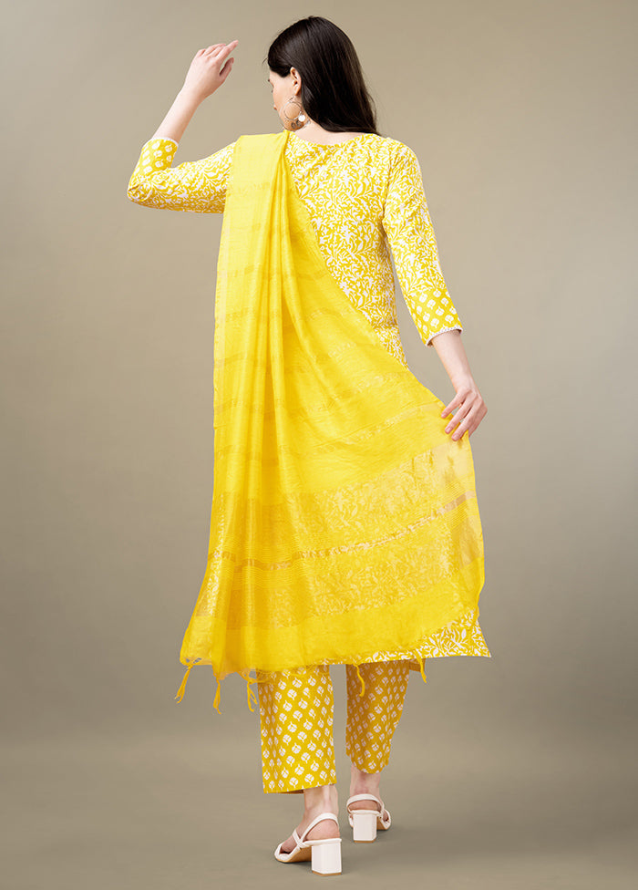 3 Pc Yellow Readymade Rayon Suit Set - Indian Silk House Agencies