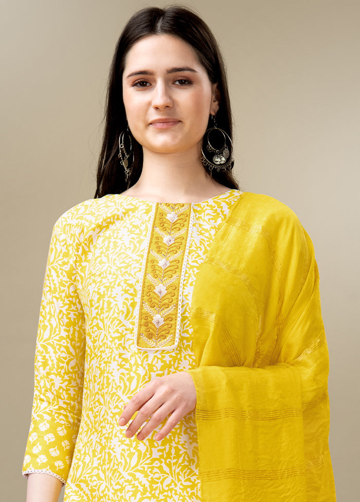 3 Pc Yellow Readymade Rayon Suit Set - Indian Silk House Agencies