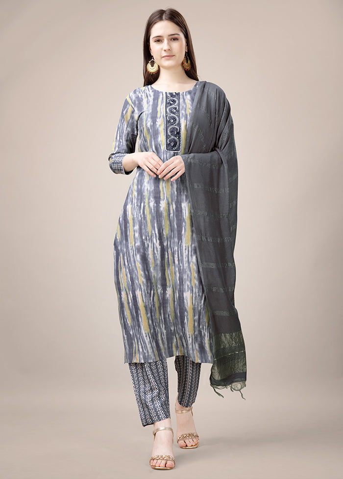 3 Pc Grey Readymade Rayon Suit Set - Indian Silk House Agencies